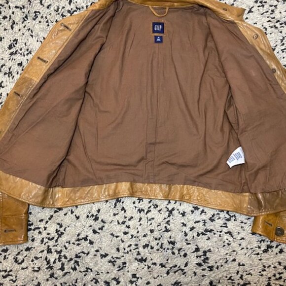 Vintage Y2K GAP Genuine Leather Tan Moto Jacket, SUPER soft Women Size Medium - Picture 5 of 11